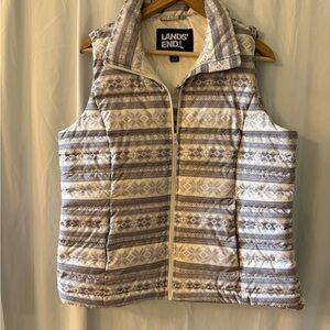 Lands' End Cream patterned Puffer Vest size 10-12